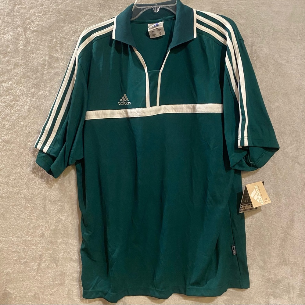 Adidas Shirt Men’s Large Green White Soccer Climalite Pullover Polo New